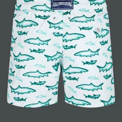 New Vilebrequin Men Embroidered Swim Trunks Requins 3D - Limited Edition Glacier/Blue