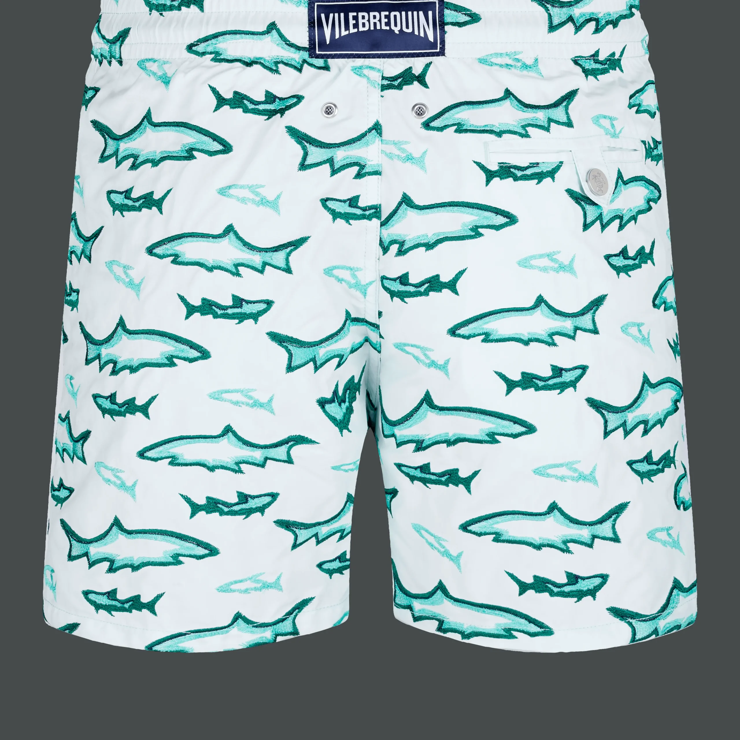 New Vilebrequin Men Embroidered Swim Trunks Requins 3D - Limited Edition Glacier/Blue
