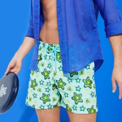 Shop Vilebrequin Men Embroidered Swim Trunks Stars Gift - Limited Edition Lagoon/Blue