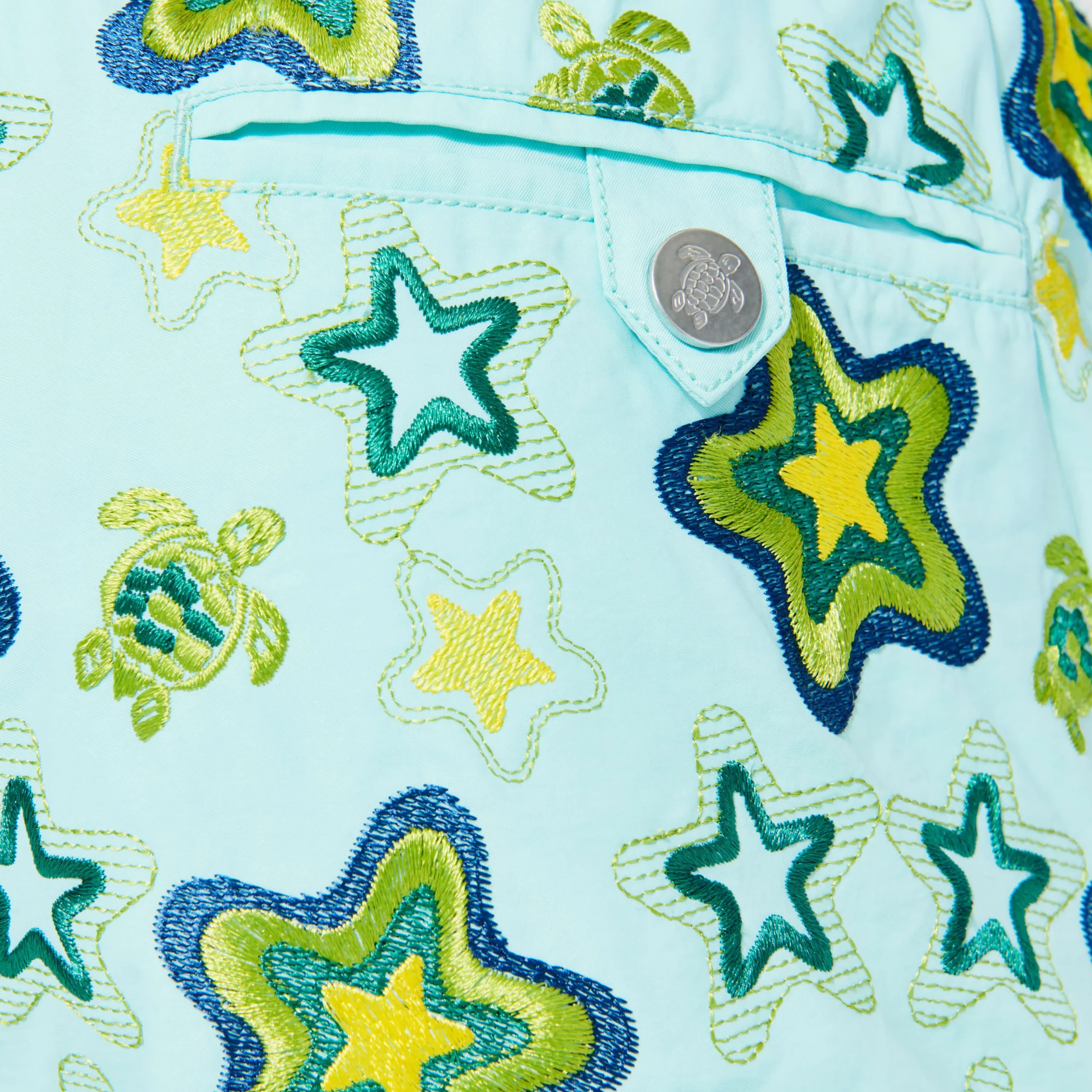 Shop Vilebrequin Men Embroidered Swim Trunks Stars Gift - Limited Edition Lagoon/Blue