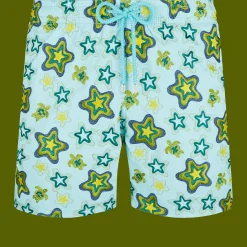 Shop Vilebrequin Men Embroidered Swim Trunks Stars Gift - Limited Edition Lagoon/Blue