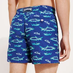 Cheap Vilebrequin Men Embroidered Swim Trunks Requins 3D - Limited Edition Purple Blue/Blue