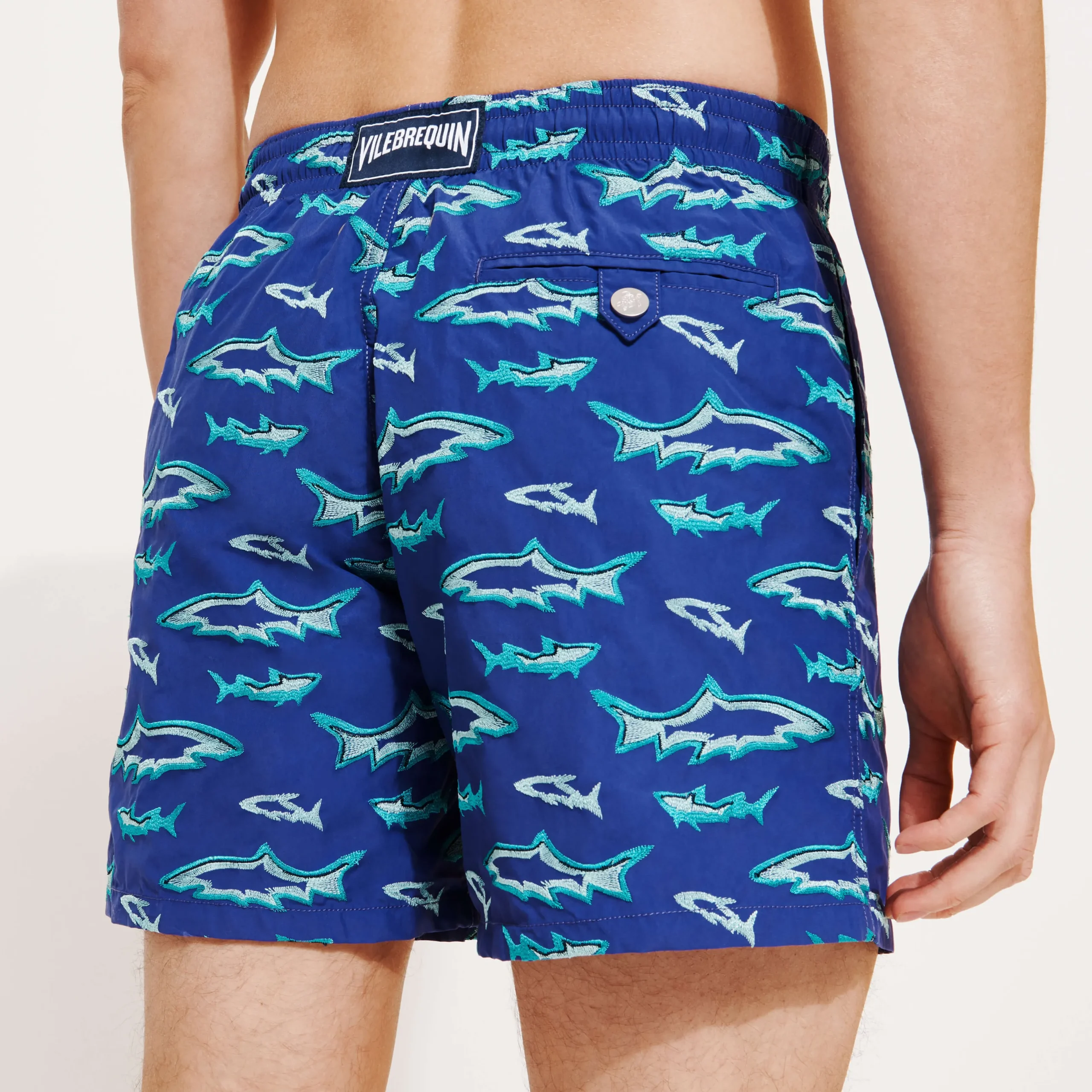 Cheap Vilebrequin Men Embroidered Swim Trunks Requins 3D - Limited Edition Purple Blue/Blue