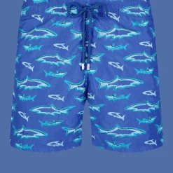 Cheap Vilebrequin Men Embroidered Swim Trunks Requins 3D - Limited Edition Purple Blue/Blue