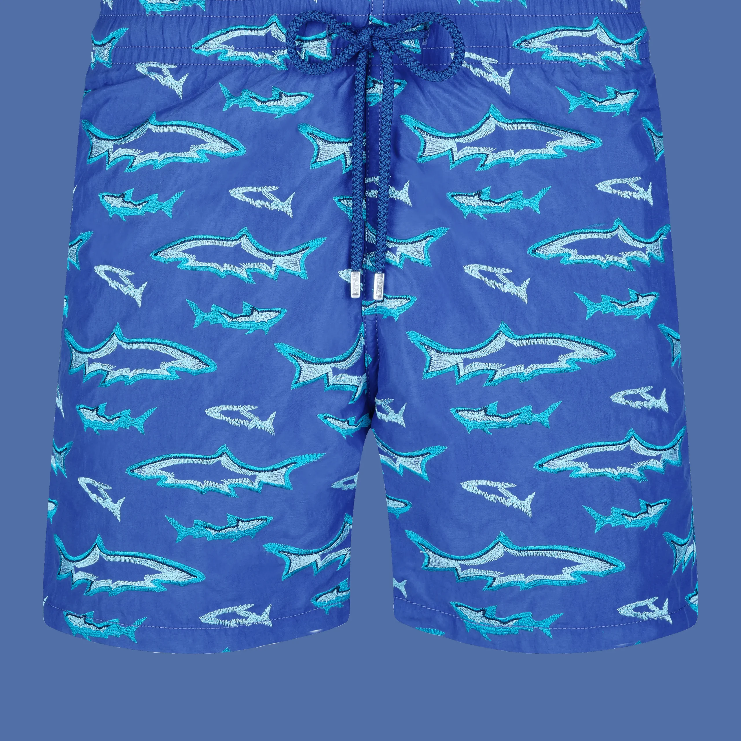 Cheap Vilebrequin Men Embroidered Swim Trunks Requins 3D - Limited Edition Purple Blue/Blue