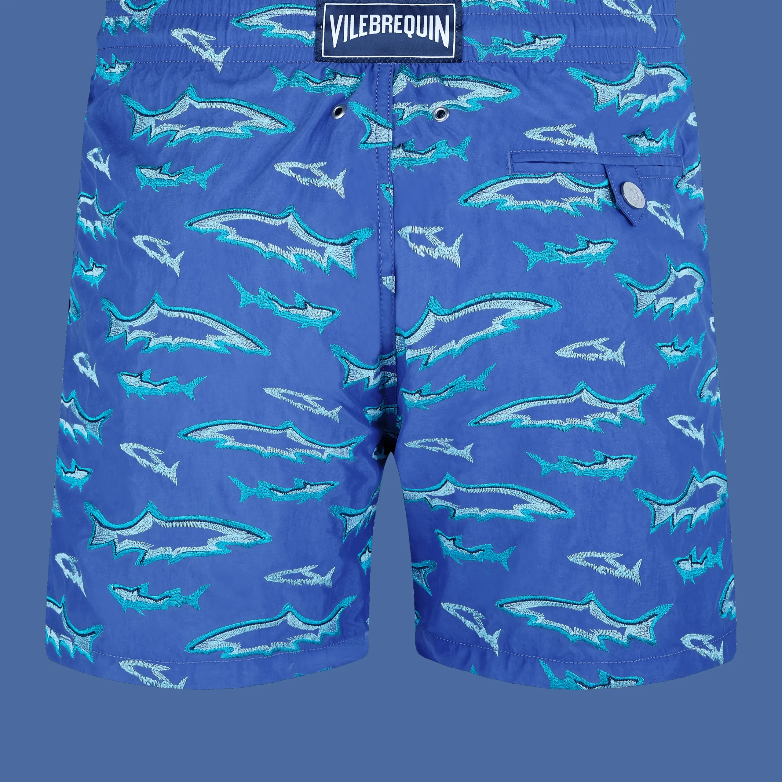 Cheap Vilebrequin Men Embroidered Swim Trunks Requins 3D - Limited Edition Purple Blue/Blue
