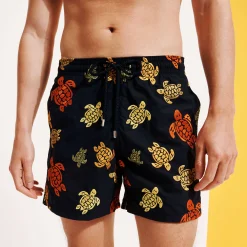 Best Vilebrequin Men Embroidered Swim Trunks Ronde Des Tortues - Limited Edition Navy/Blue
