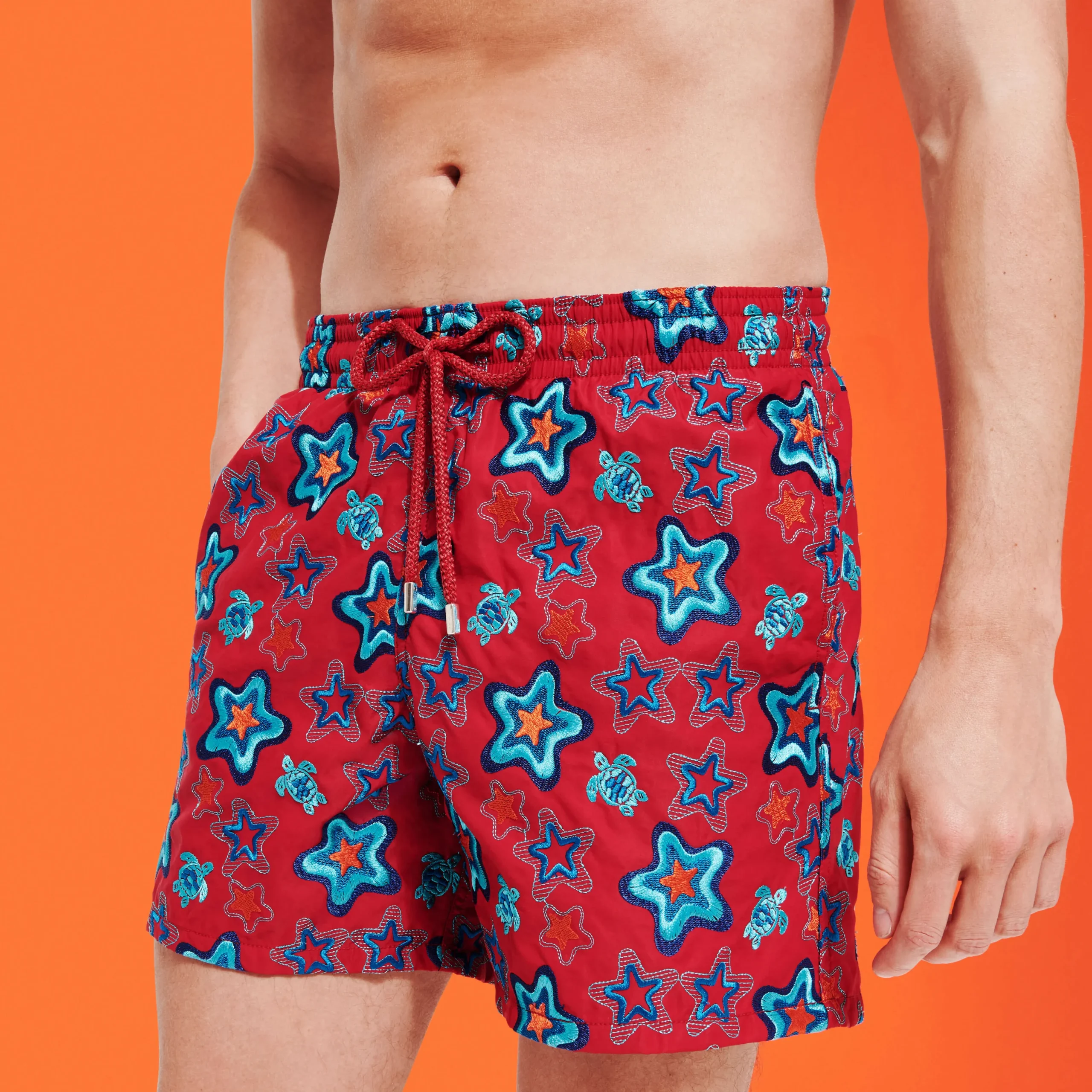 Online Vilebrequin Men Embroidered Swim Trunks Stars Gift - Limited Edition Burgundy/Red