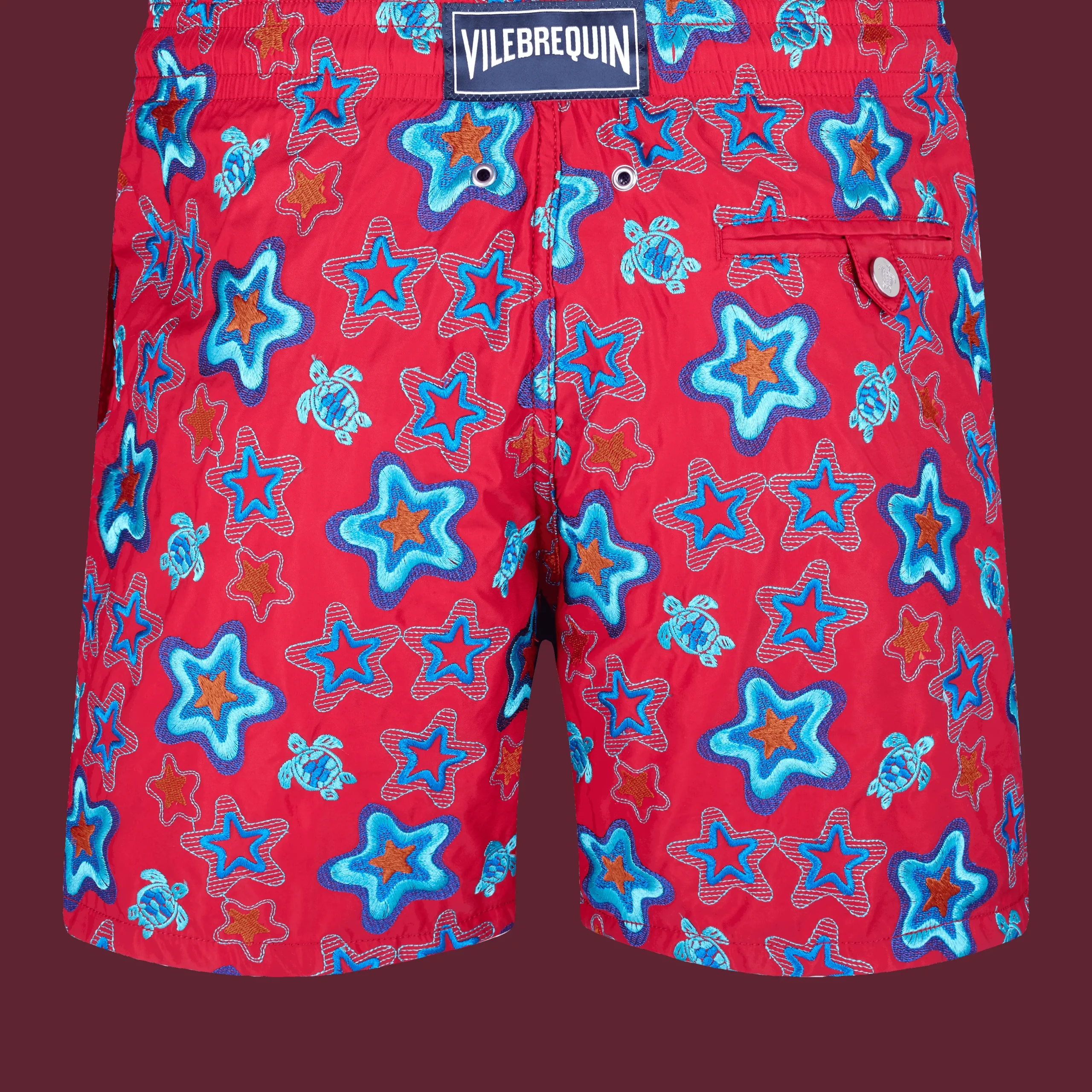Online Vilebrequin Men Embroidered Swim Trunks Stars Gift - Limited Edition Burgundy/Red