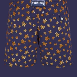 Hot Vilebrequin Men Embroidered Swim Trunks Micro Ronde Des Tortues - Limited Edition Navy/Blue