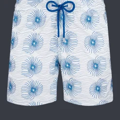 New Vilebrequin Men Embroidered Swim Trunks Hypno Shell - Limited Edition Glacier/Blue