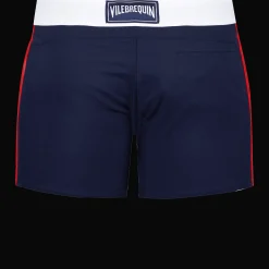 Best Vilebrequin Men Flat Belt Stretch Swim Trunk Tricolor Navy/Blue