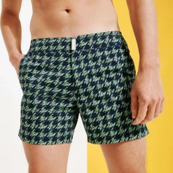 Shop Vilebrequin Men Flat Belt Stretch Swim Trunks Fish Foot Navy/Blue