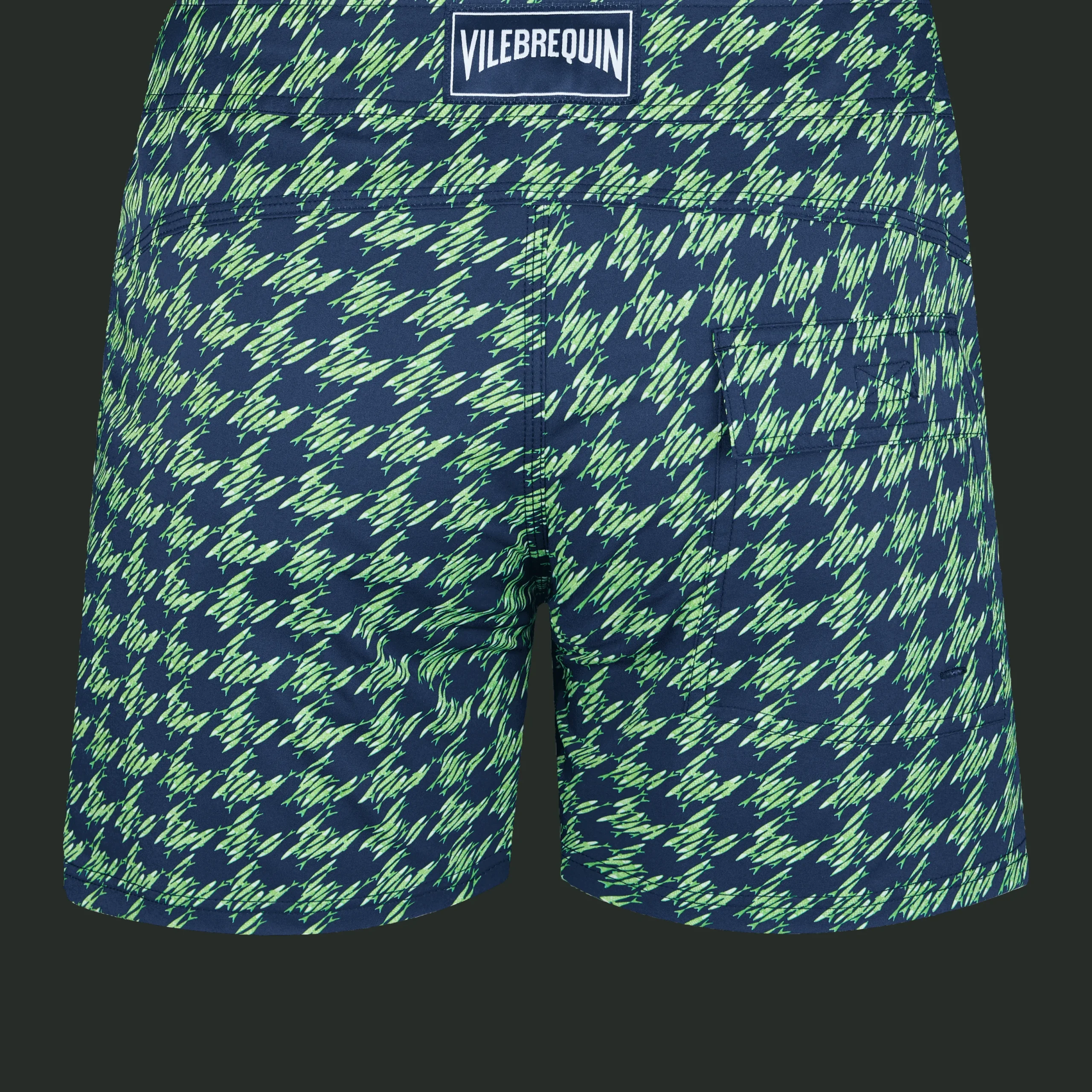 Shop Vilebrequin Men Flat Belt Stretch Swim Trunks Fish Foot Navy/Blue