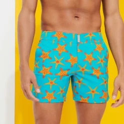 Sale Vilebrequin Men Flat Belt Stretch Swimwear Starfish Dance Curacao/Blue