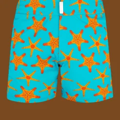 Sale Vilebrequin Men Flat Belt Stretch Swimwear Starfish Dance Curacao/Blue