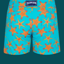 Sale Vilebrequin Men Flat Belt Stretch Swimwear Starfish Dance Curacao/Blue