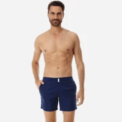 Cheap Vilebrequin Men Flat Belt Stretch Swim Trunk Solid Navy/Blue
