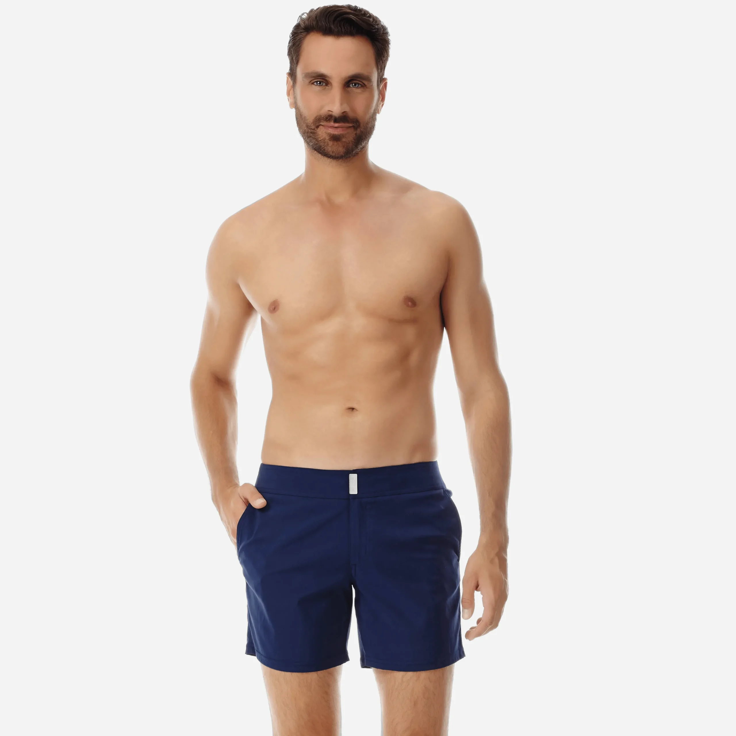 Cheap Vilebrequin Men Flat Belt Stretch Swim Trunk Solid Navy/Blue