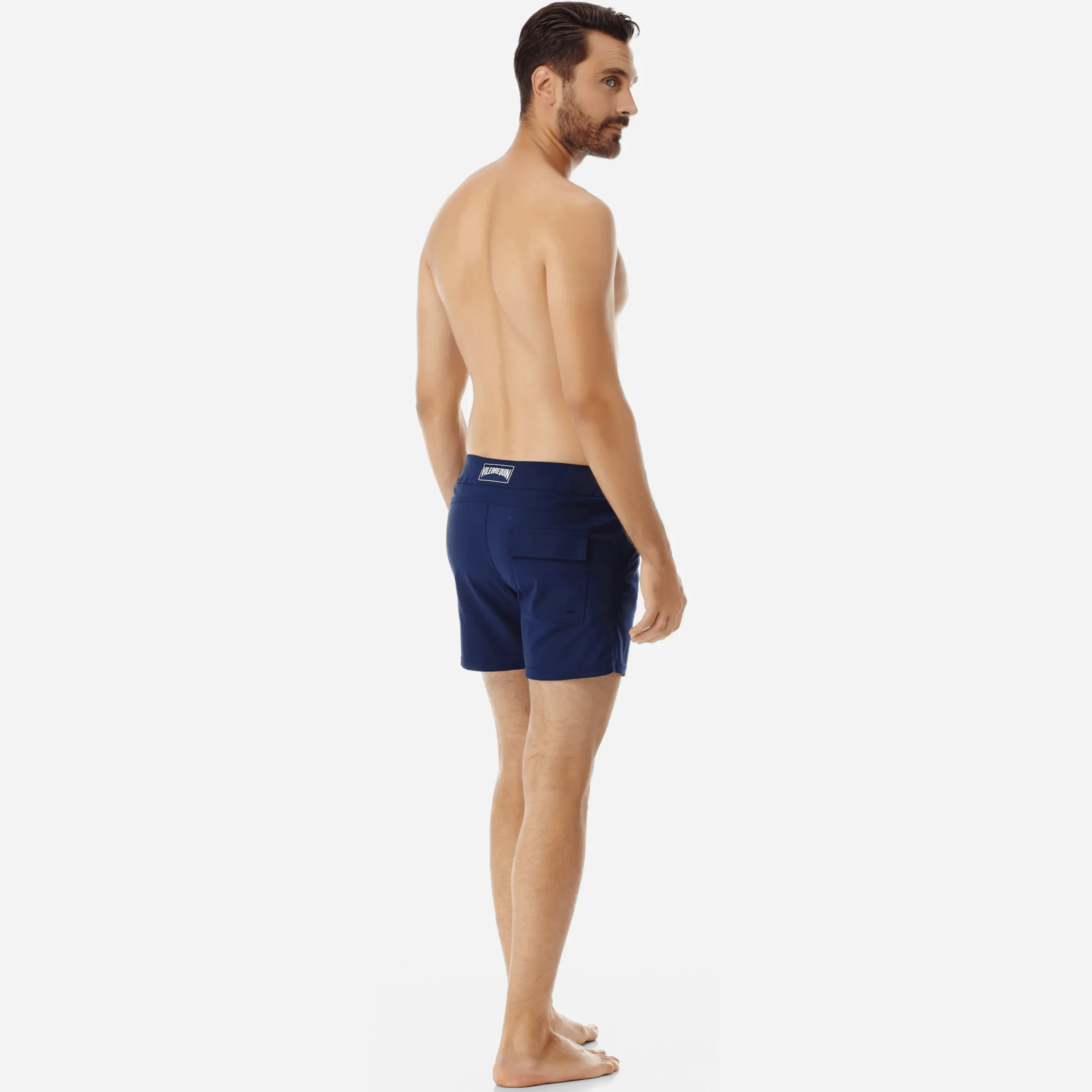 Cheap Vilebrequin Men Flat Belt Stretch Swim Trunk Solid Navy/Blue