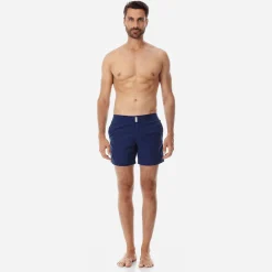 Cheap Vilebrequin Men Flat Belt Stretch Swim Trunk Solid Navy/Blue