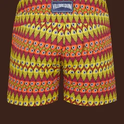 Online Vilebrequin Men Flat Belt Stretch Swim Trunks Fish On Line Burgundy/Red