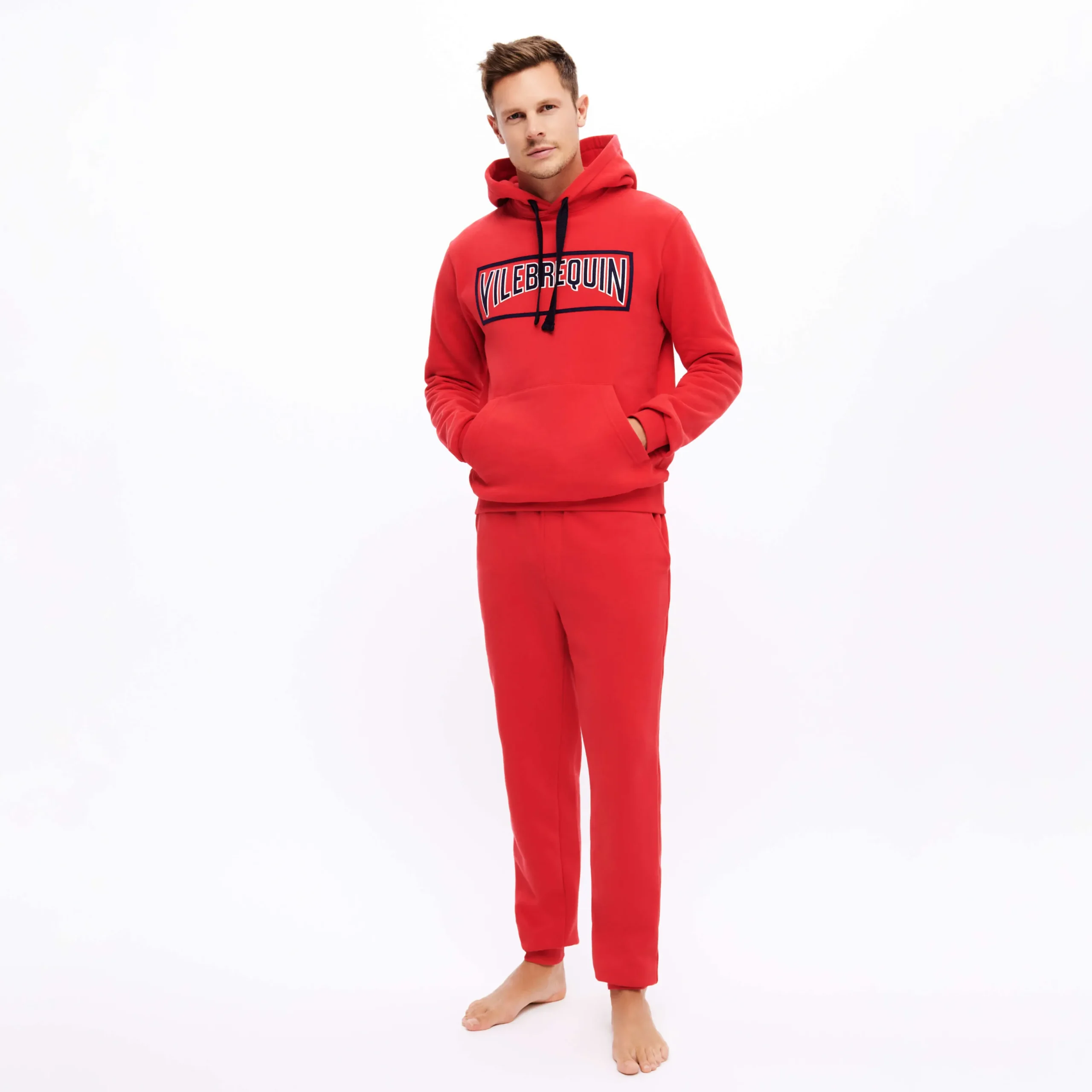 Best Vilebrequin Men Jogger Cotton Pants Solid Burgundy/Red