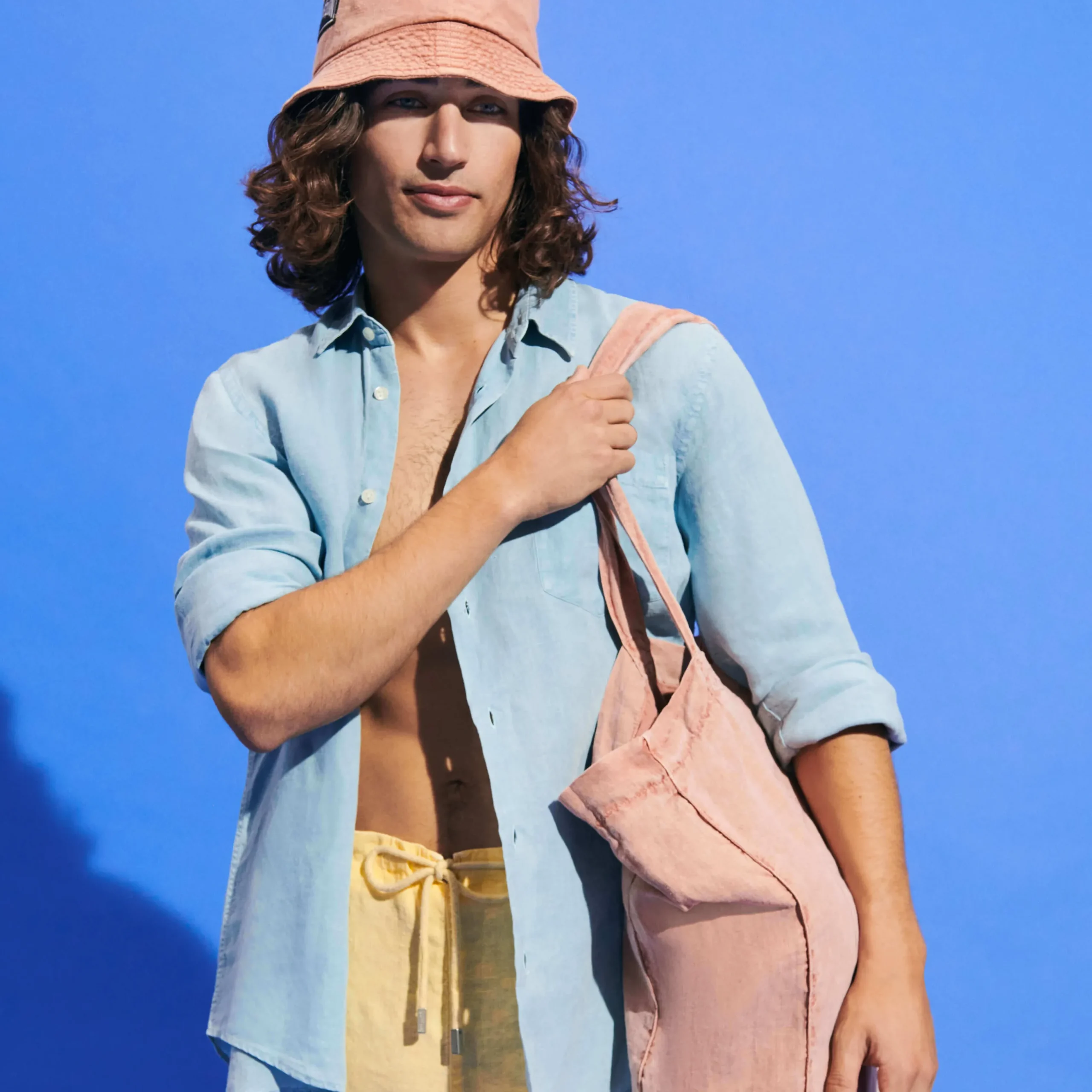Outlet Vilebrequin Men Linen Bermuda Shorts Mineral Dye Genet/Yellow