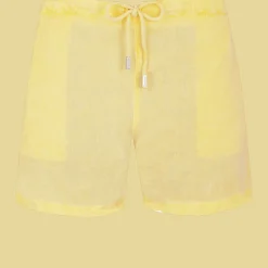 Outlet Vilebrequin Men Linen Bermuda Shorts Mineral Dye Genet/Yellow