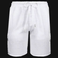 Shop Vilebrequin Men Linen Bermuda Shorts Cargo Pockets White/White