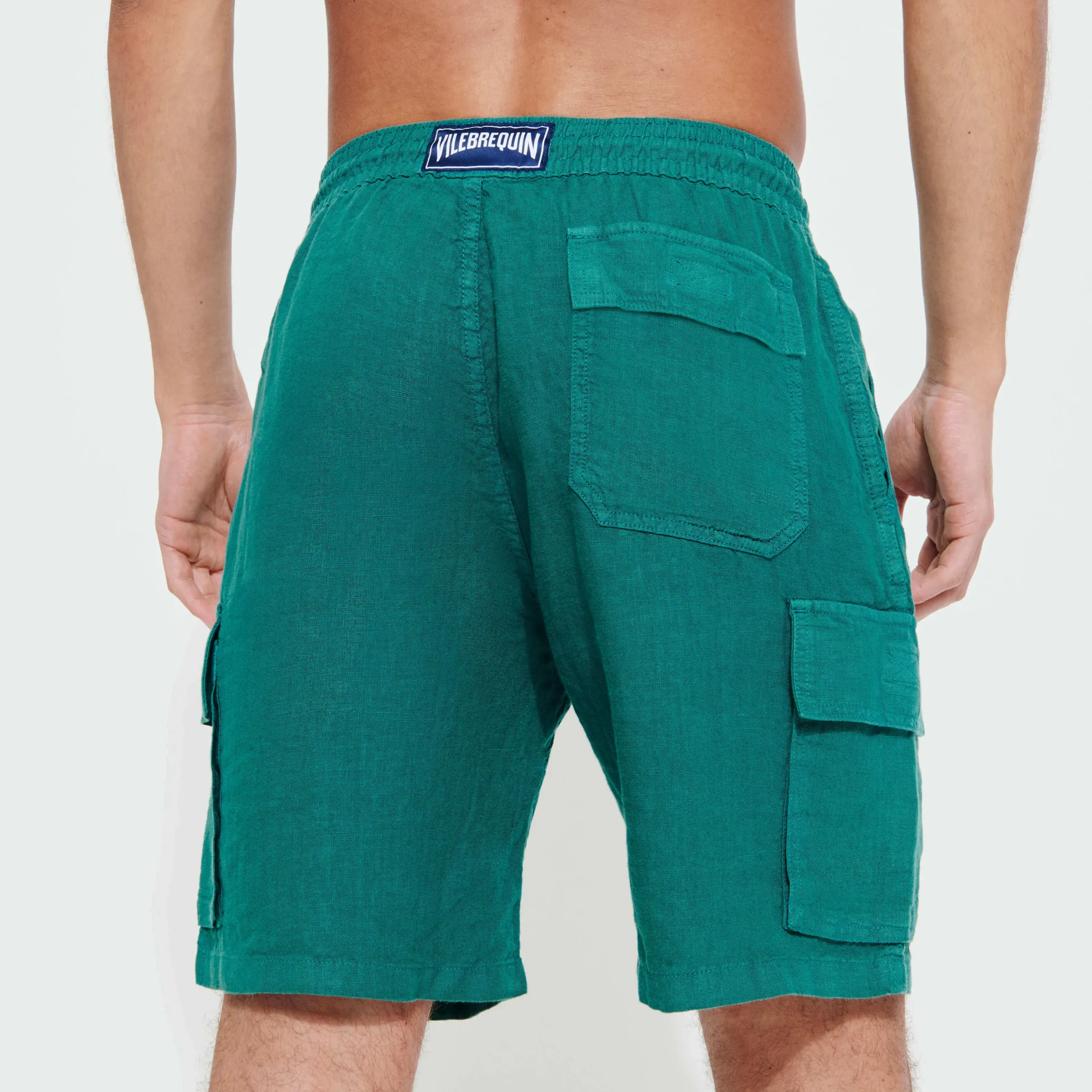 Cheap Vilebrequin Men Linen Bermuda Shorts Cargo Pockets Linden/Green