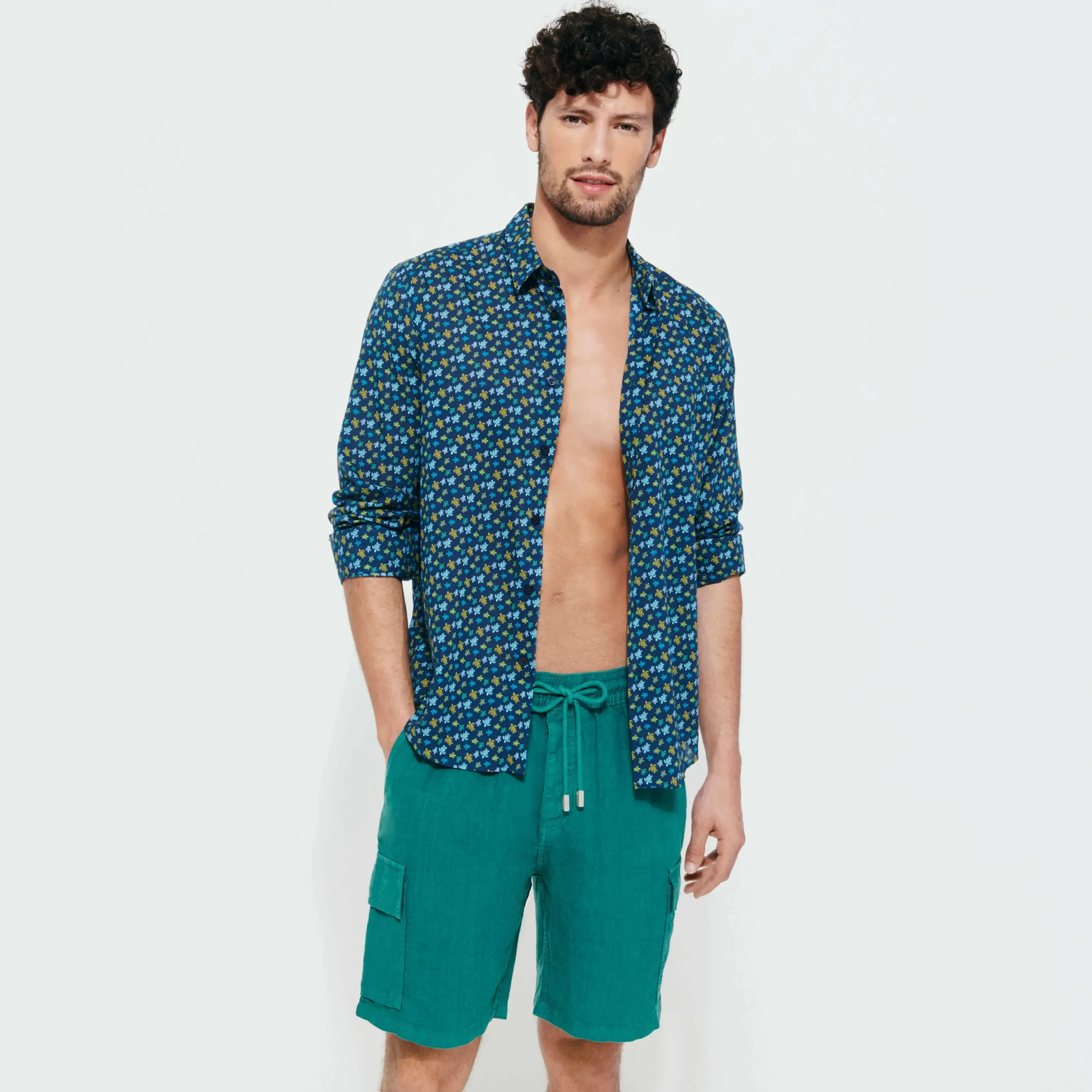 Cheap Vilebrequin Men Linen Bermuda Shorts Cargo Pockets Linden/Green