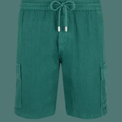 Cheap Vilebrequin Men Linen Bermuda Shorts Cargo Pockets Linden/Green