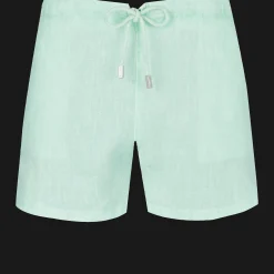 Clearance Vilebrequin Men Linen Bermuda Shorts Mineral Dye Water Green/Green