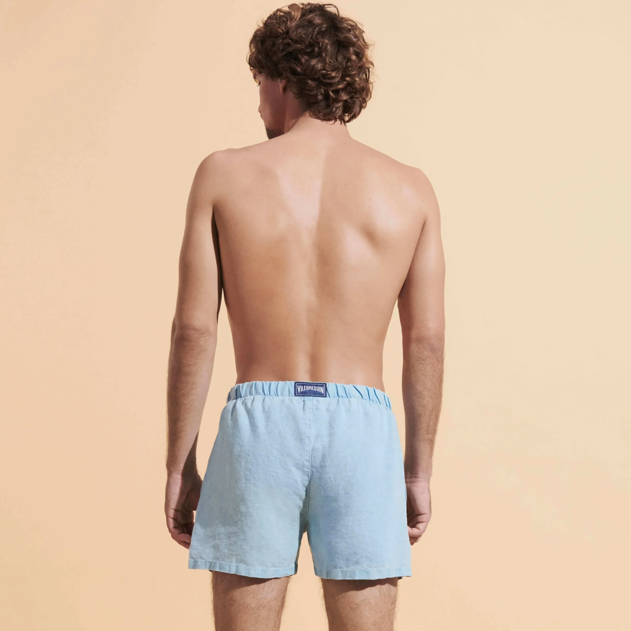 Outlet Vilebrequin Men Linen Bermuda Shorts Mineral Dye Source/Blue