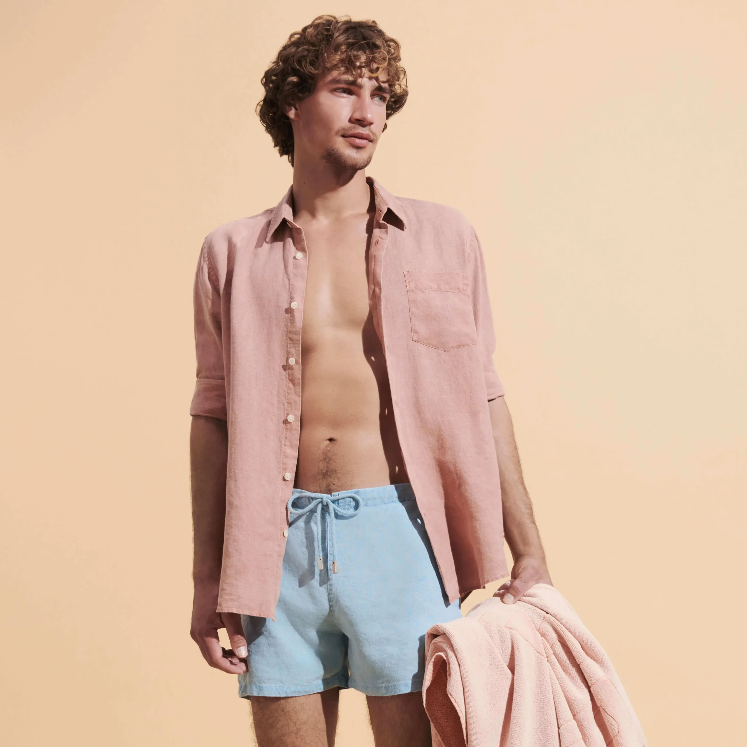 Outlet Vilebrequin Men Linen Bermuda Shorts Mineral Dye Source/Blue