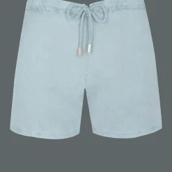 Outlet Vilebrequin Men Linen Bermuda Shorts Mineral Dye Source/Blue