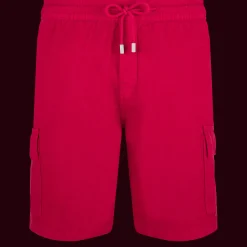 Sale Vilebrequin Men Linen Bermuda Shorts Cargo Pockets Burgundy/Red