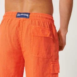 Shop Vilebrequin Men Linen Bermuda Shorts Cargo Pockets Guava/Orange