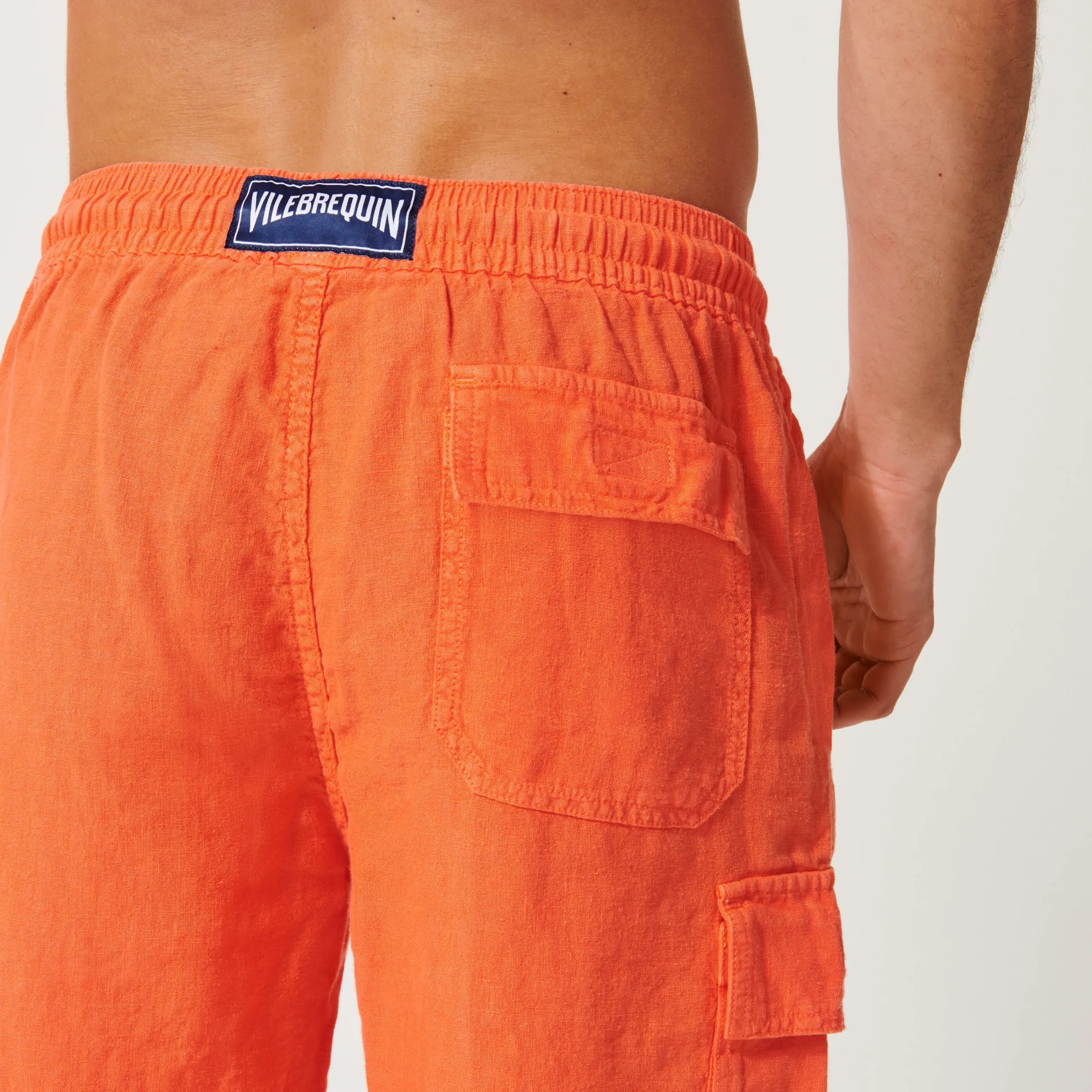 Shop Vilebrequin Men Linen Bermuda Shorts Cargo Pockets Guava/Orange