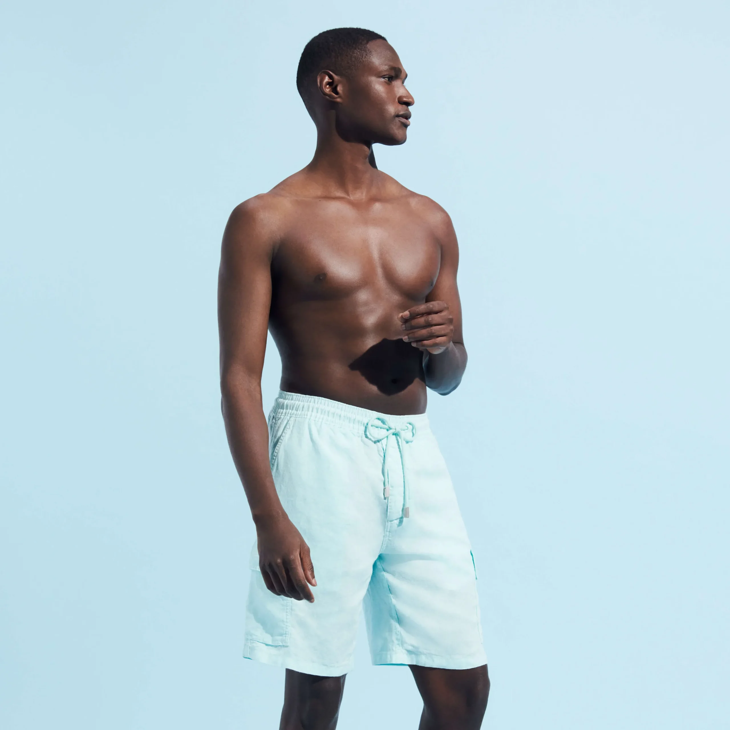Online Vilebrequin Men Linen Bermuda Shorts Cargo Pockets Thalassa/Blue