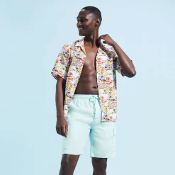 Online Vilebrequin Men Linen Bermuda Shorts Cargo Pockets Thalassa/Blue