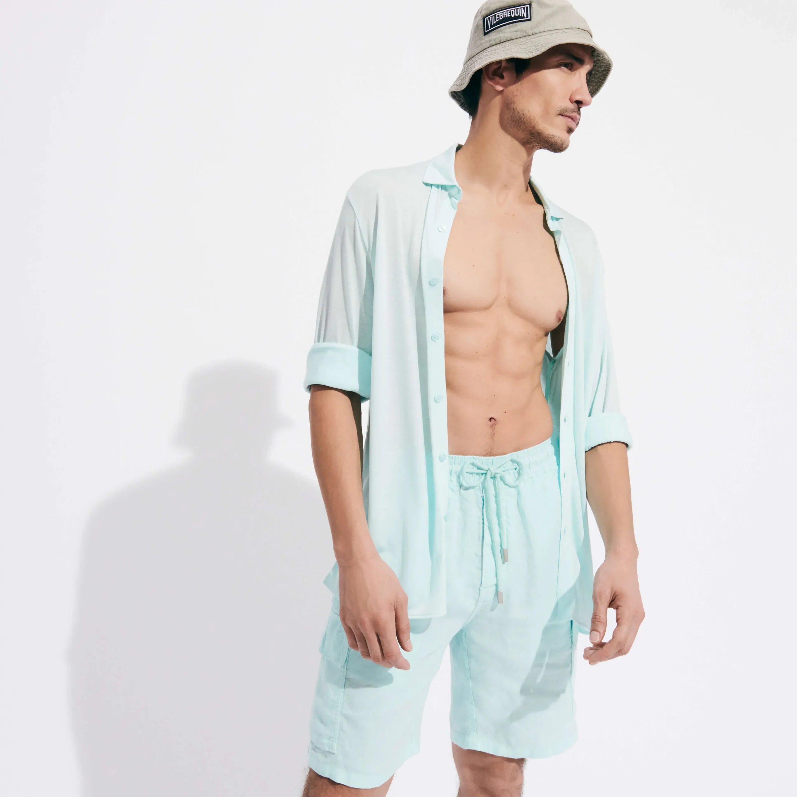 Online Vilebrequin Men Linen Bermuda Shorts Cargo Pockets Thalassa/Blue