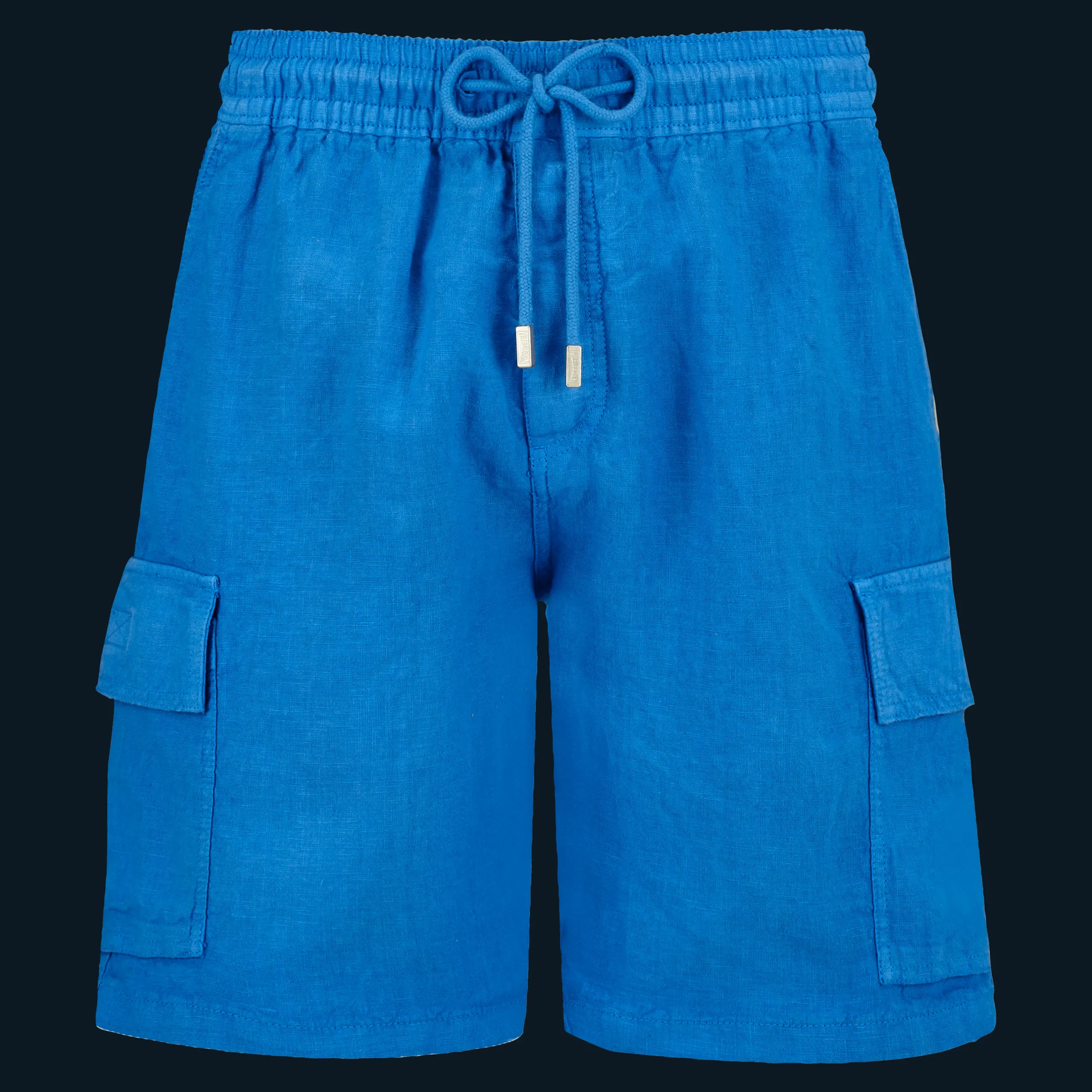 Store Vilebrequin Men Linen Bermuda Shorts Cargo Pockets Earthenware/Blue