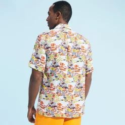 Sale Vilebrequin Men Linen Bowling Shirt Fish Family White/White