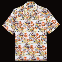 Sale Vilebrequin Men Linen Bowling Shirt Fish Family White/White