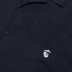 Hot Vilebrequin Men Linen Bowling Shirt In Solid Navy - X Malbon Navy/Blue