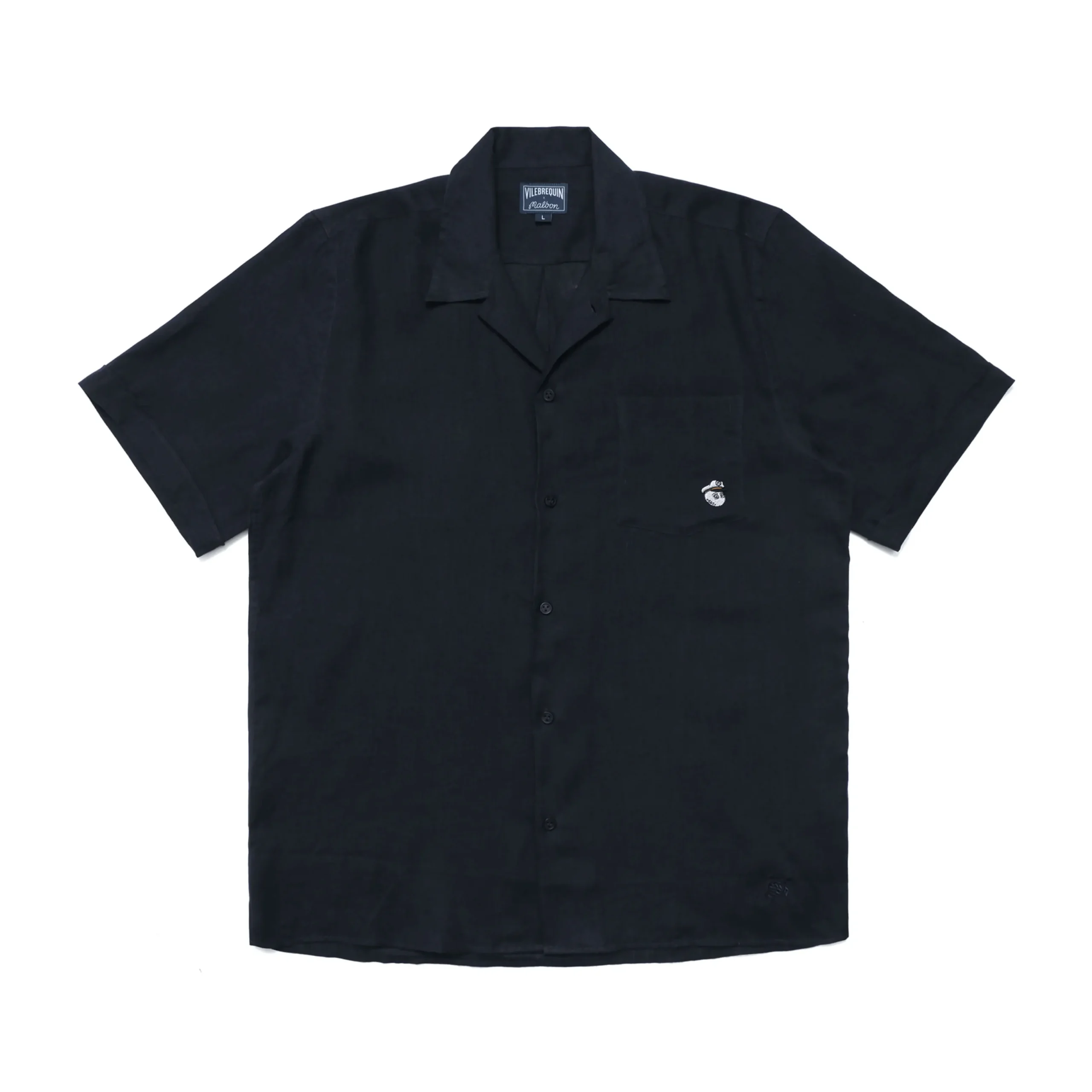 Hot Vilebrequin Men Linen Bowling Shirt In Solid Navy - X Malbon Navy/Blue