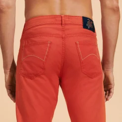 Best Sale Vilebrequin Men Linen Jeans Drill 5-Pockets Solid Tomato/Red