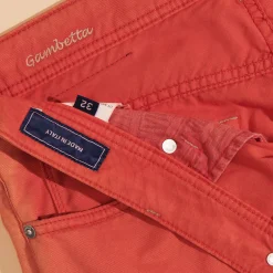 Best Sale Vilebrequin Men Linen Jeans Drill 5-Pockets Solid Tomato/Red